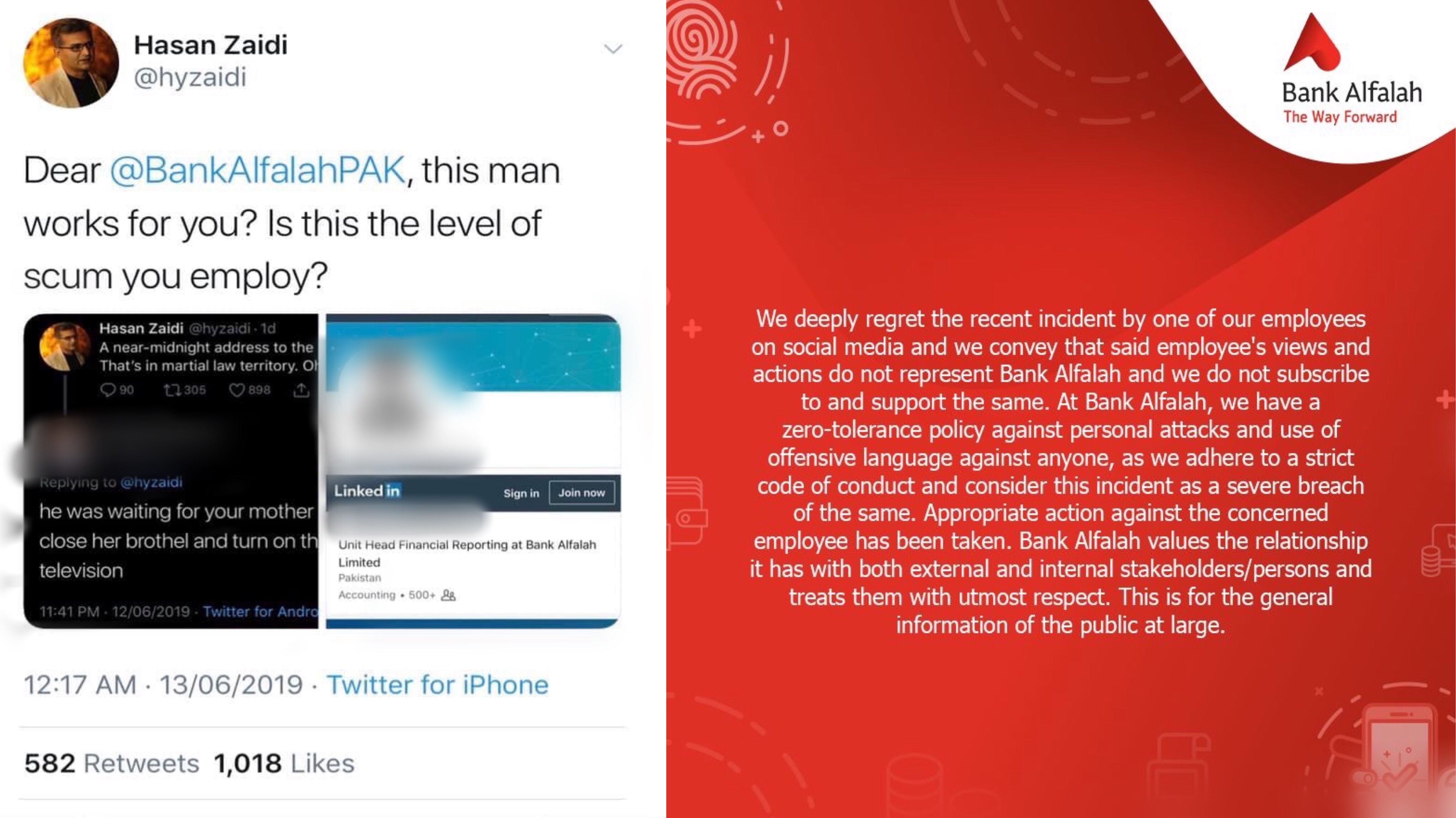 Bank Alfalah criticised for firing employee over abusive Tweets