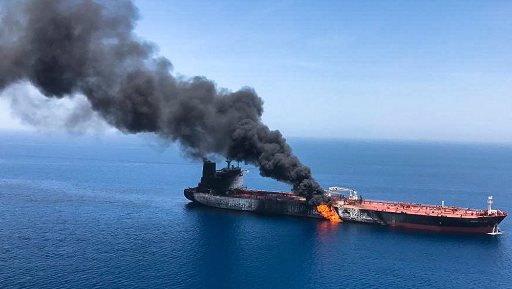 Two oil tankers hit by explosions in Gulf of Oman: US blames Iran