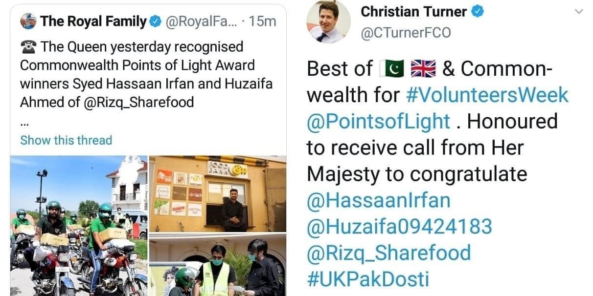 Queen of England recognizes  Rizq’s relief efforts for COVID-19 in Pakistan