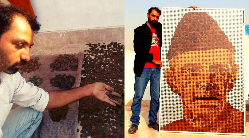 Ansari uses 1 rupee coins to create a portrait of Quaid-E-Azam Muhammad Ali Jinnah
