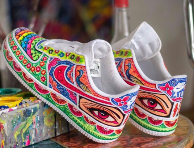 Pakistani artist Haider Ali decorates Nike sneakers with intricate truck art