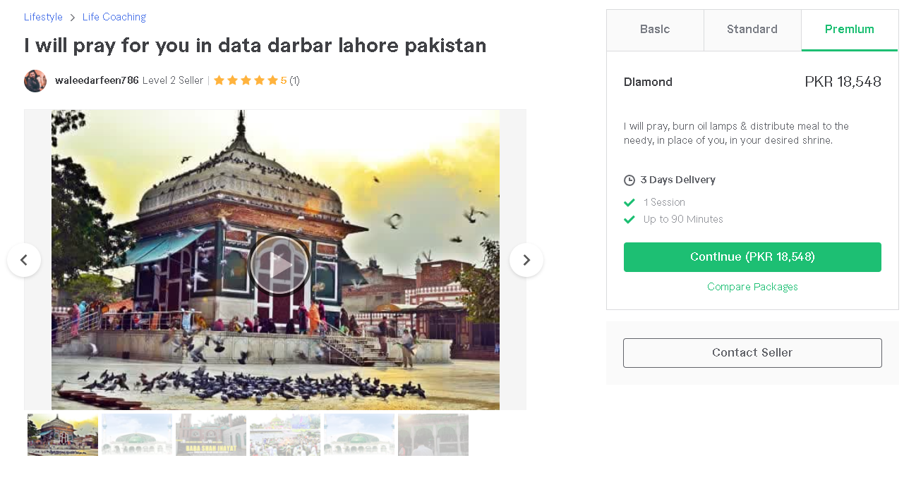 Pakistani Freelancer provides prayer service for Data Darbar Shrine at Fiverr