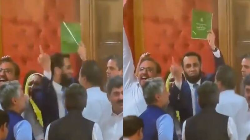 PMLN-leader raises middle finger in the Punjab Assembly while holding a copy of Constitution