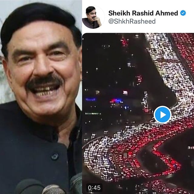 Sheikh Rashid trolled for sharing Los Angeles traffic jam clip as PTI’s Rawalpindi power show